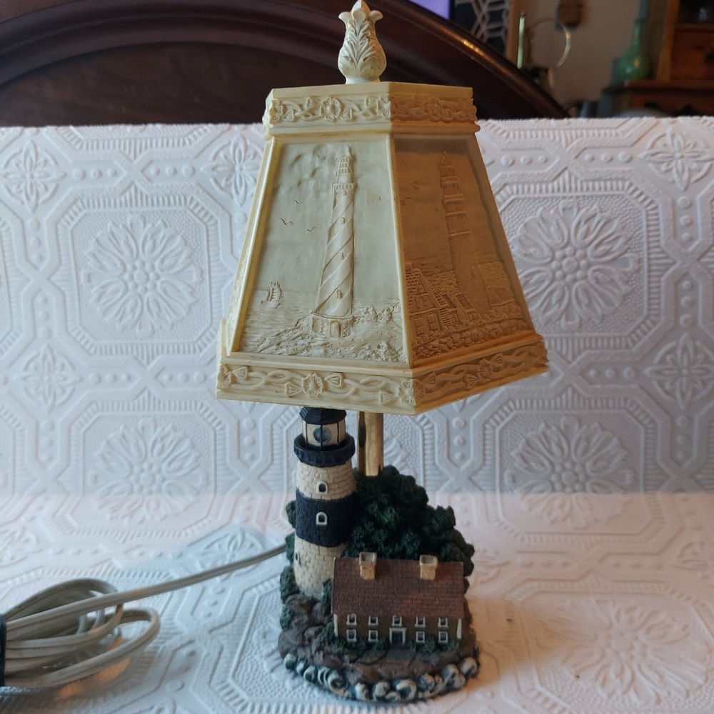 Vintage Nautical Lighthouse Accent Lamp with Lithophane Style Shade 10 Inch
